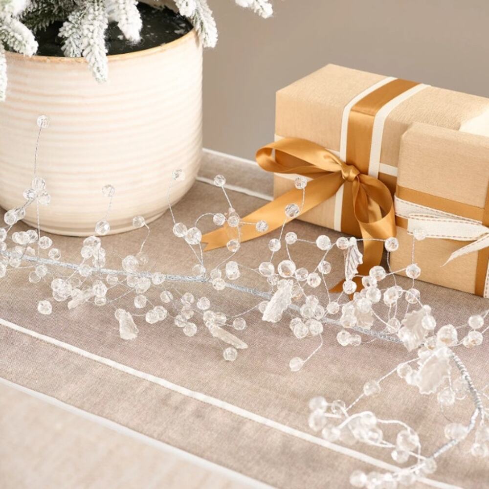 NWT QVC Vallerie Parr Hill 4" Beaded Garland Clear Adjustable Silver Wire